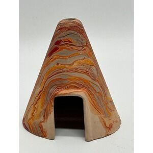 Vintage NEMADJI POTTERY  Teepee Incense Burner Oranges & Reds 5"